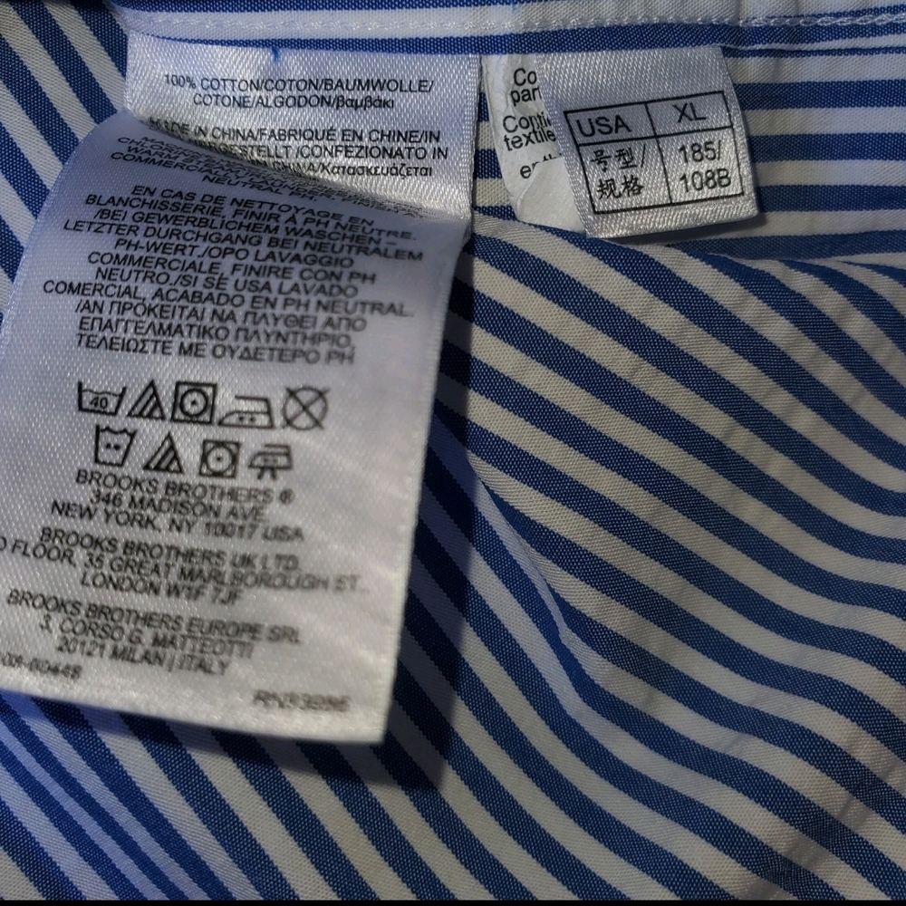Brooks Brothers Madison Oxford Button Up Shirt Mens XL Blue White Striped Ls - Picture 8 of 9